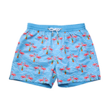 Blue Geo Flamingo Luca Mid Length Men's Swim Shorts