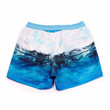 Our smart 'Luca' swim short features a photographic 'Arctic' blue iceberg digital print design & signature Thomas Royall azure blue drawstring waistband
