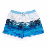 Our smart 'Luca' swim short features a photographic 'Arctic' blue iceberg digital print design & signature Thomas Royall azure blue drawstring waistband