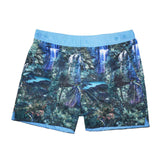 A photographic 'Rainforest' shorts featuring a forest and waterfall design. This 'George' fit features our signature Thomas Royall blue waistband with a smart tailored fit.