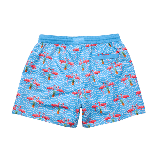 Blue Geo Flamingo Luca Mid Length Men's Swim Shorts