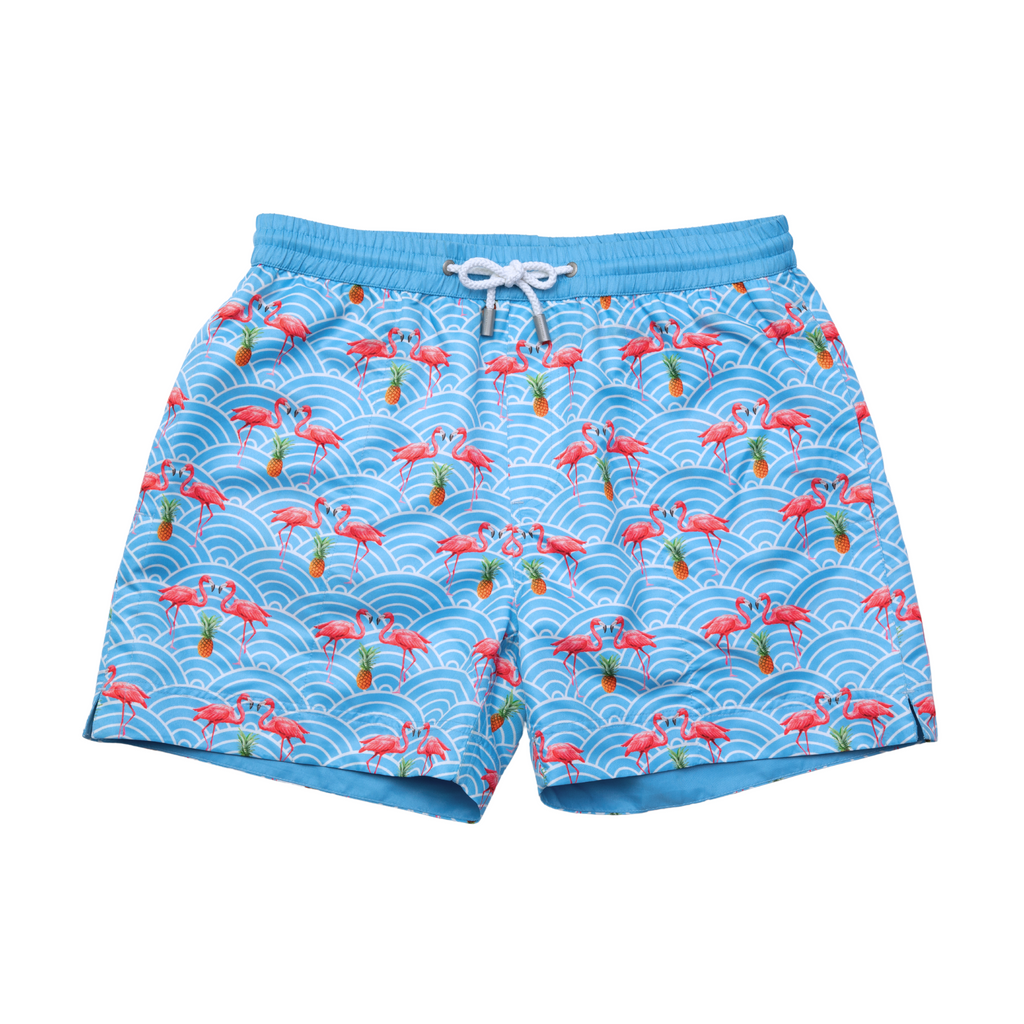 Blue Geo Flamingo Men s Luca Swim Shorts Thomas Royall Matching Swimwear for Father Son