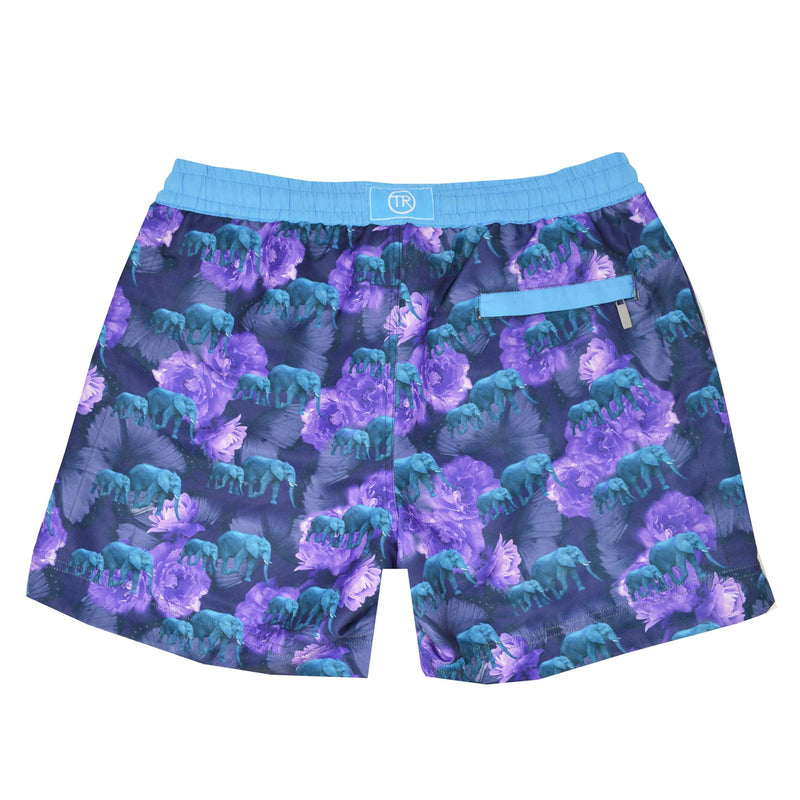 Safari' shorts showcasing our floral elephant design. This 'Luca' style features our signature Thomas Royall blue waistband with a relaxed day to night fit.