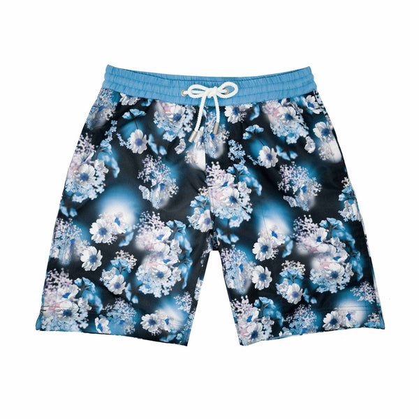 Our 'Spain' shorts showcasing a 3D floral design. This 'Bobby' style features our signature Thomas Royall blue waistband with a mid length, relaxed day to night fit.