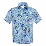 boys beach shirt sin oft blue and white floral leaf design