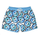 Our signature 'Bermuda' kids shorts featuring our iconic large scattered butterflies in cooling shades of blue.
