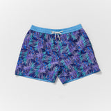 Mens Thomas Royall swim shorts in dark purple elephant print with green leaf pattern