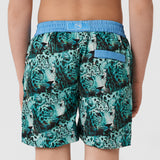 luxury swim shorts in blue green leopard pattern