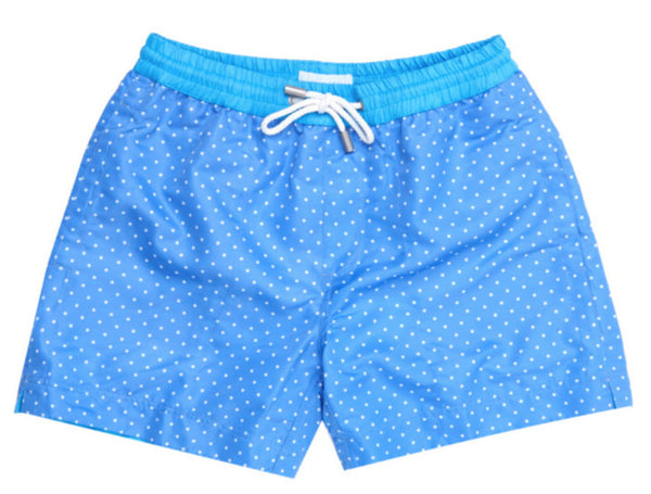 Our light Blue Naples Polka Dot swim short brings simple elegance to your holiday wardrobe.