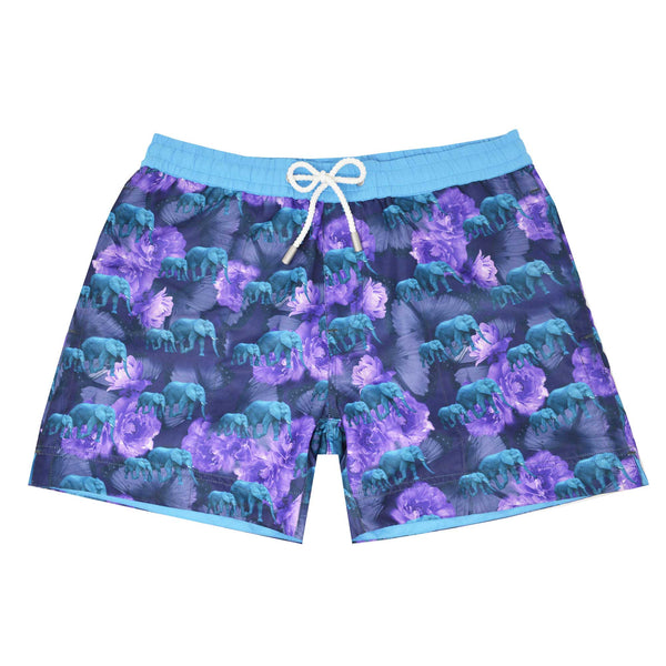 Safari' shorts showcasing our floral elephant design. This 'Luca' style features our signature Thomas Royall blue waistband with a relaxed day to night fit.
