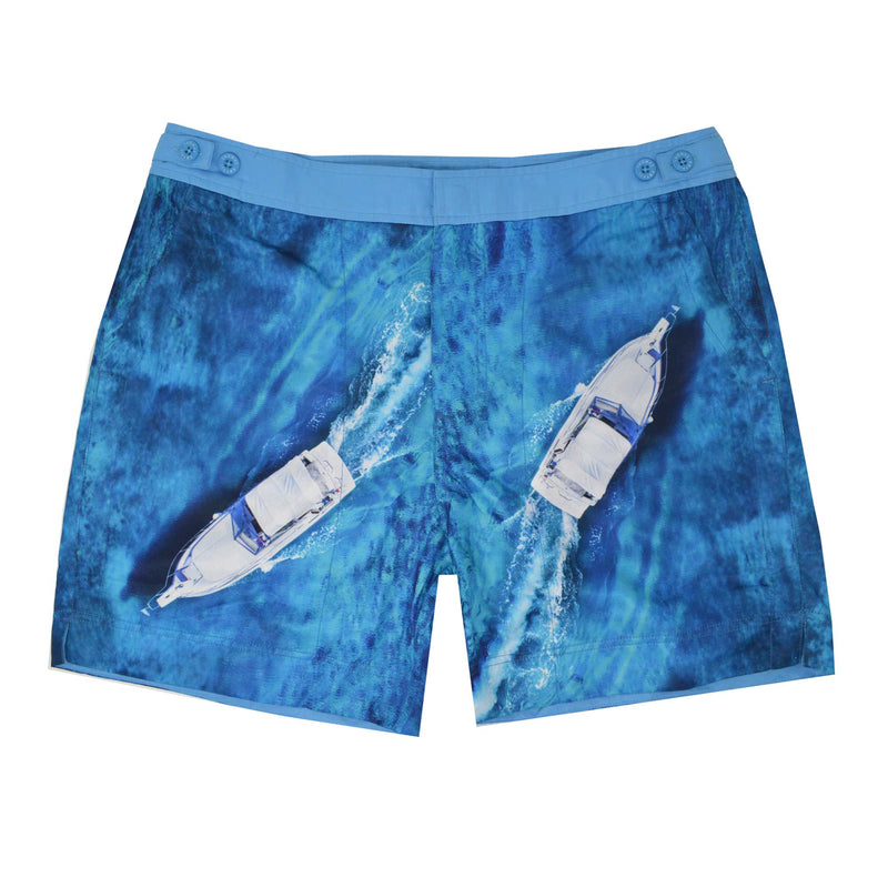 The 'Vancouver' shorts showcasing a dual speed boat design. This 'George' fit features our signature Thomas Royall blue waistband with a smart tailored fit.